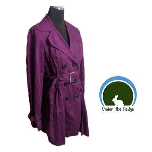 Vtg XOXO Berry Floral Belted Trench Coat Overcoat Medium Lined